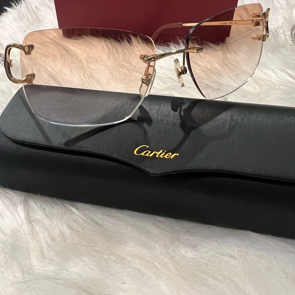 Cartier Big C Gold and Brown Rimless Glasses